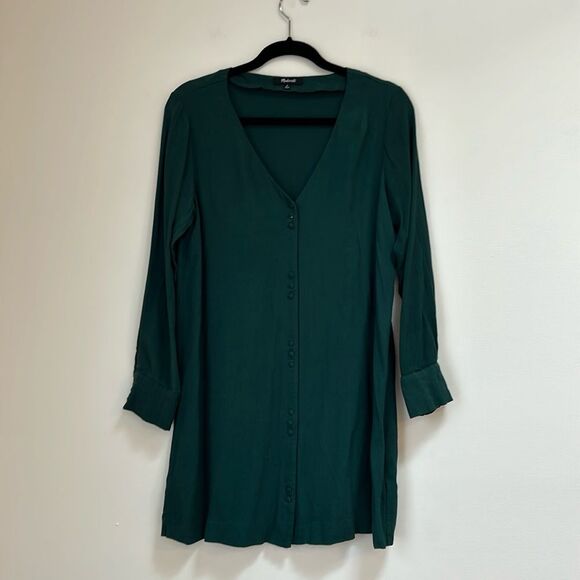 Madewell Novel Long Sleeve‎ Button Front Dress Green Size Medium - Picture 2 of 7